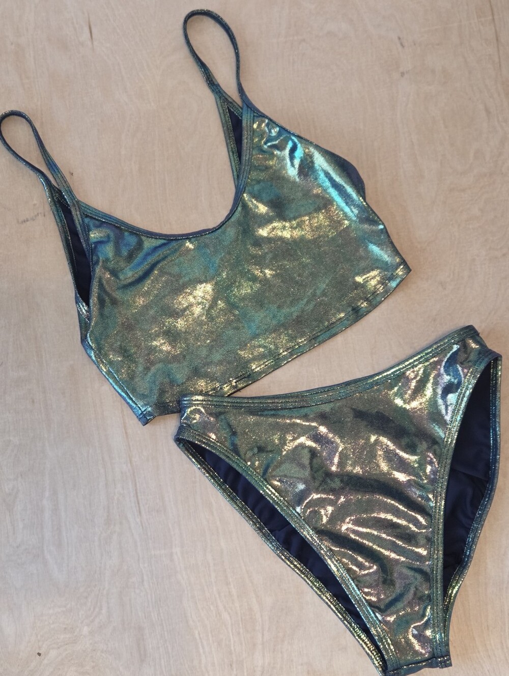 J. Valentine Blue Green Holographic Glitter Bikini Size M/L Made in USA